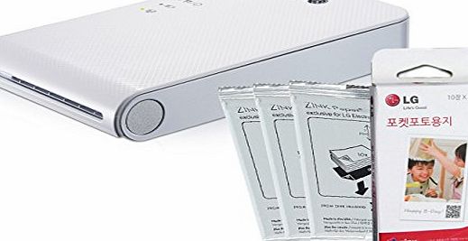 LG Electronics [SET] New LG Pocket Photo PD241 PD241T Printer [White] (Follow-up model of PD239)   LG Zink Photo Paper [30 Sheets]